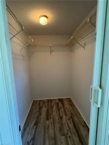 Walk in closet featuring light gray wood-style floors