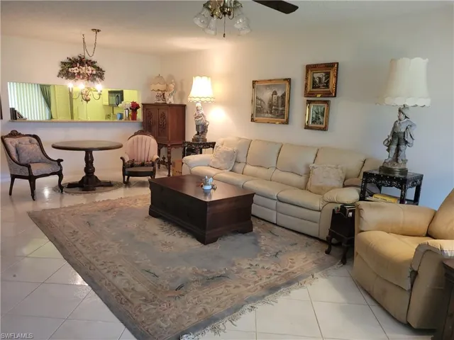 Tile floor in living room and dining room