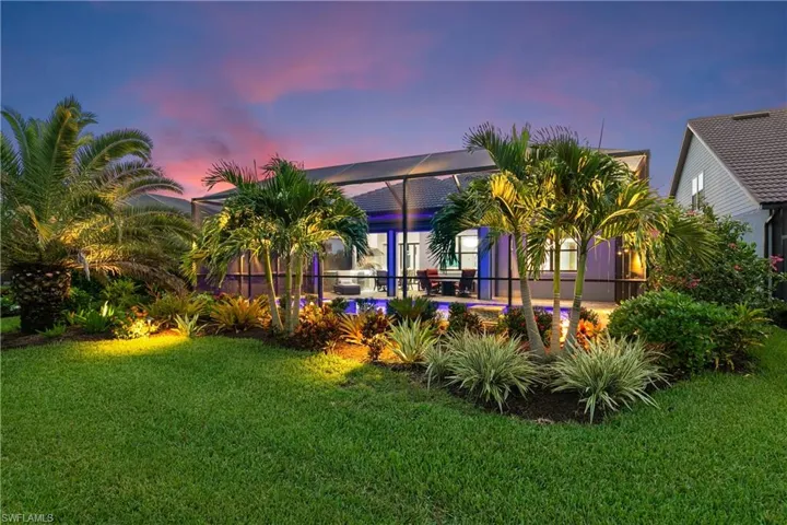 View of yard at dusk