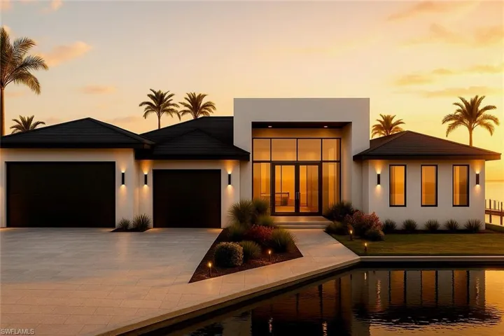 View of front of home featuring an attached garage, driveway, and stucco siding