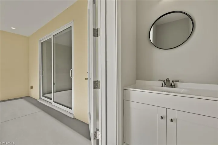 Bathroom with vanity and walk in shower