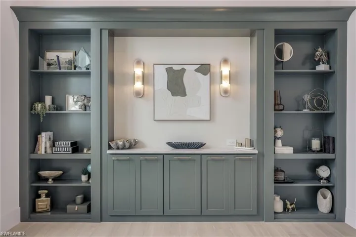 Detailed view of built in shelves