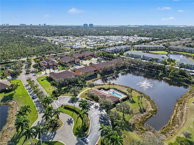 Aerial view of community showing body of water