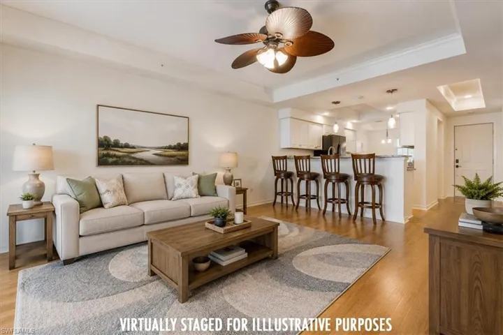 Virtually staged Living area with breakfast bar