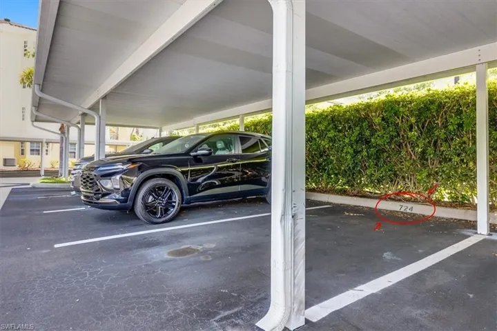 Parking spot with awning