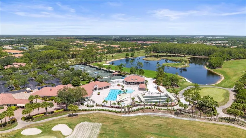 Aerial view of a local golf course and a large body of water