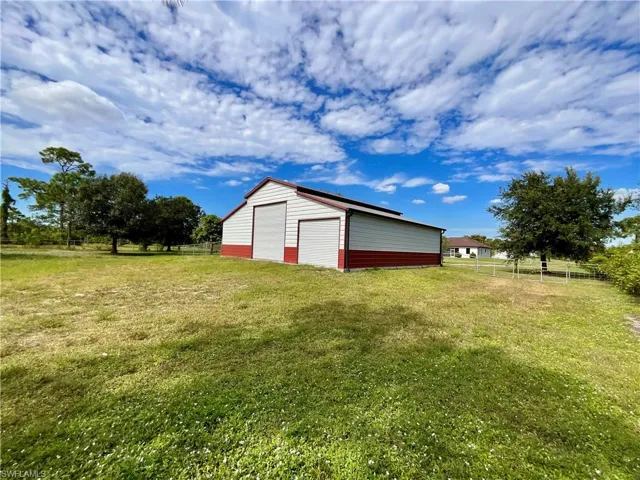 View of detached garage