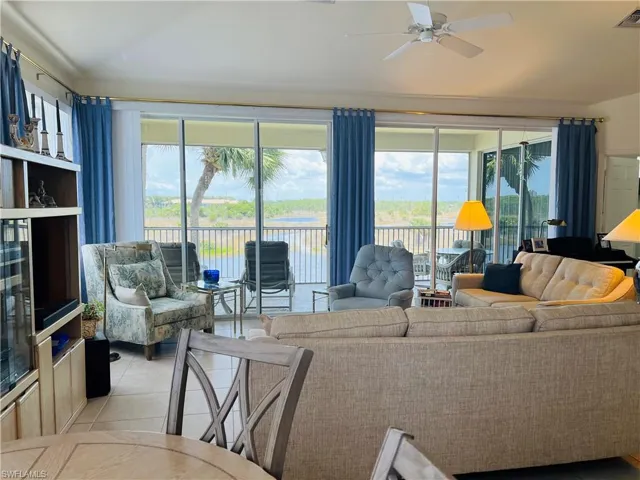 Tiled living room with preserve view