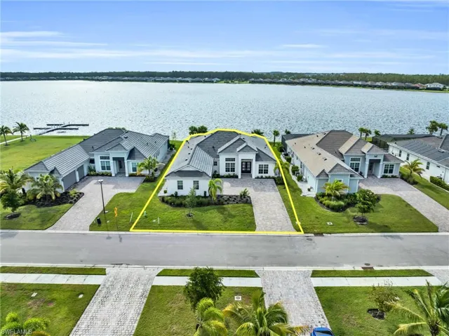 Aerial view with a water viewLot lines do not represent the surveyVirtually enhanced