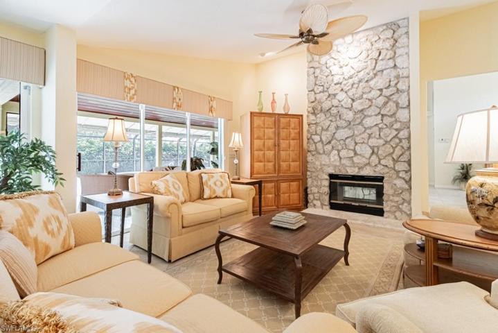 family room  coral rock fireplace