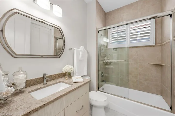 The guest bath also serves as the powder room for guests.