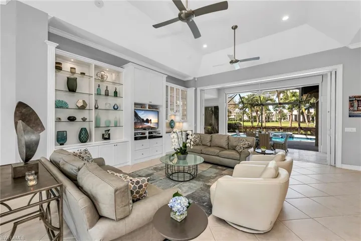 The open concept floor plan allow for views to the golf course and pool area from almost all rooms in the residence.