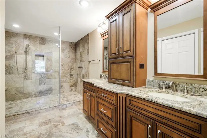 Exceptional Bathroom Suite, Dual Sinks, Tower, Granite, Wood Cabinetry