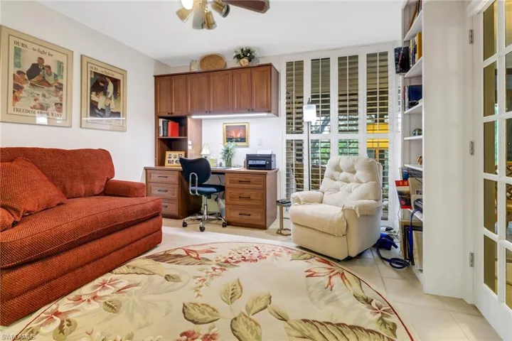Tiled office space with ceiling fan