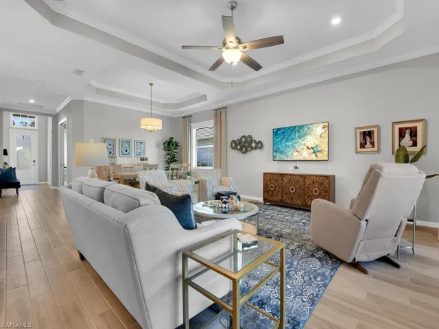 Dining room overlooking open living room