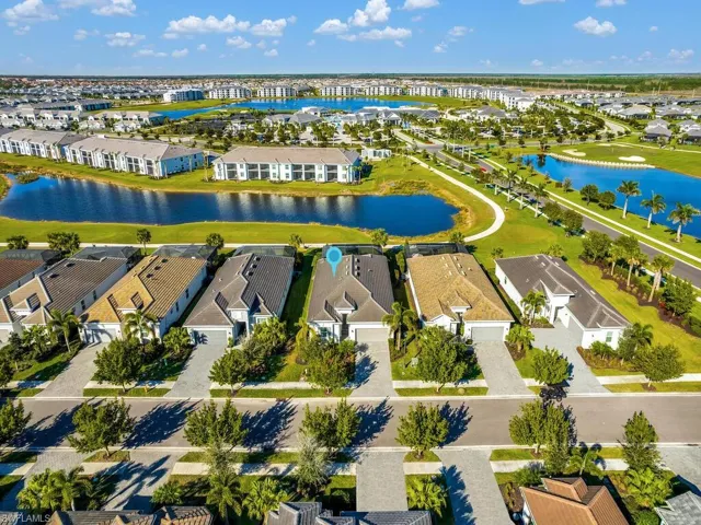 Aerial view of home and its position in the community and on the 1oth fairway