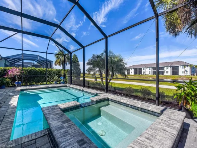 Heated pool and spa overlooking the 10th hole of the Gordon Lewis links style golf course.