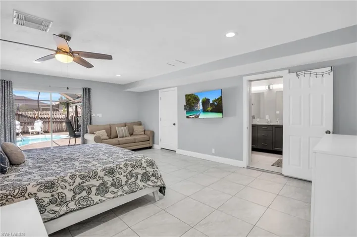 Master en-suite with pool view and gorgeous master bathroom