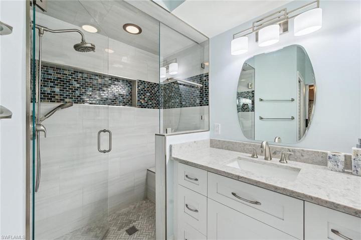 Dual sinks and large walk in shower!