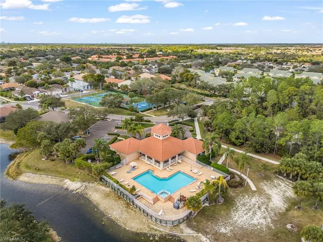Aerial view of a pool