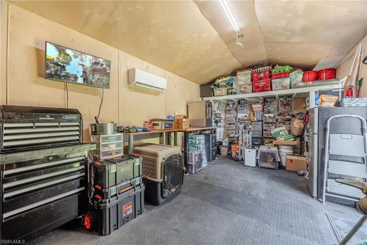 Storage shed an AC wall unit