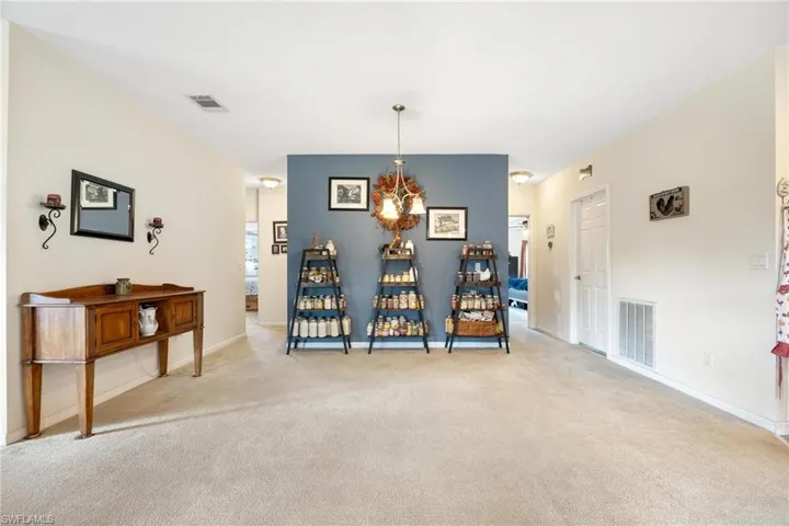 View of carpeted dining room