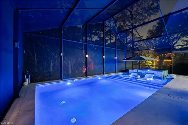 View of pool featuring a lanai and a patio area