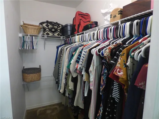 Large Walk in closet with carpet flooring
