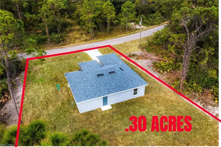 Birds eye view of property with acerage