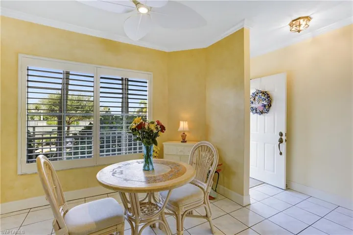 Breakfast nook, plantation shutters