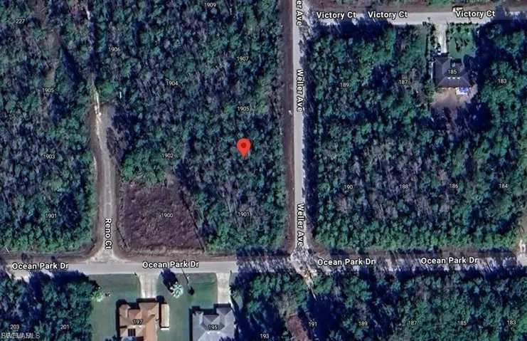 Aerial overview of property's location with property boundaries highlighted