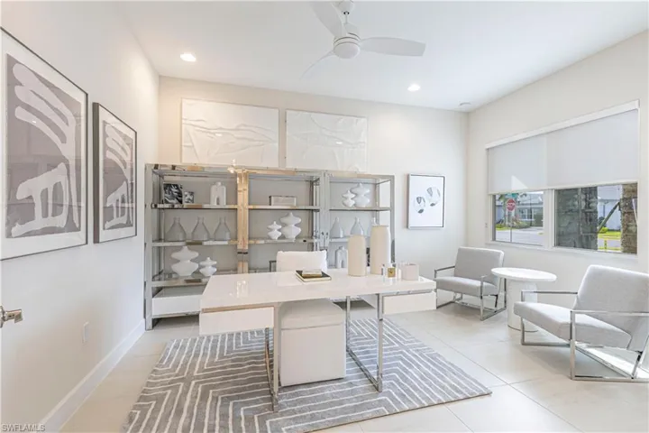Tiled office with ceiling fan