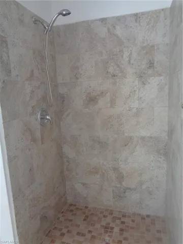 Master bedroom bathroom featuring a tile shower