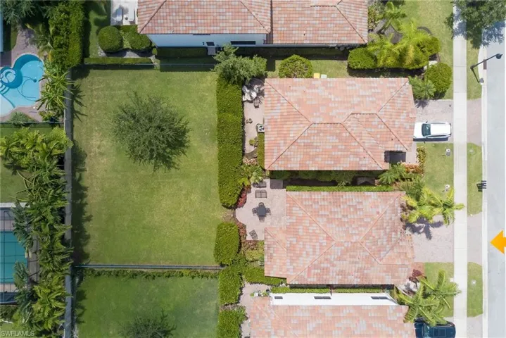 Drone / aerial view of a pool