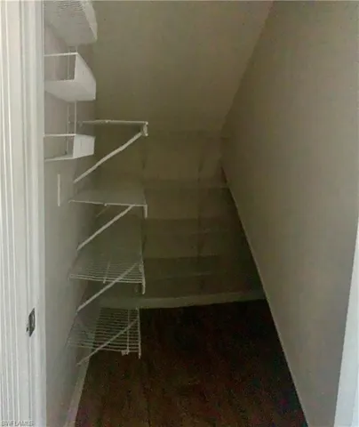 Pantry under stairs next to kitchen