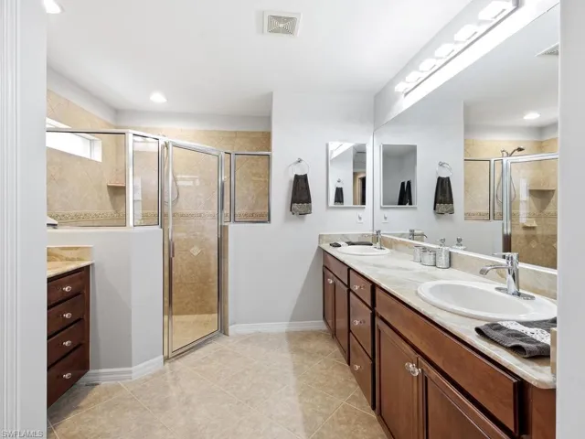 Primary bath with dual vanity & walk-in shower