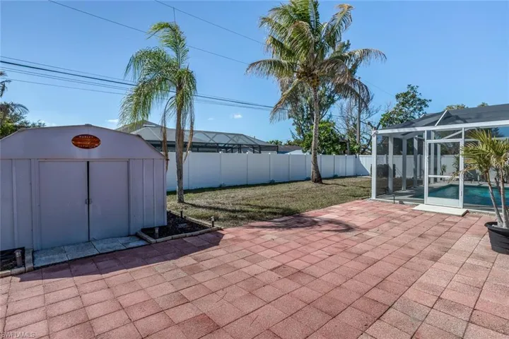 Brick pavers and storage shed
