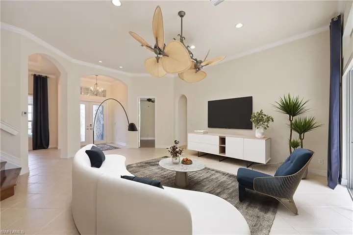 Tiled Great Room virtually staged