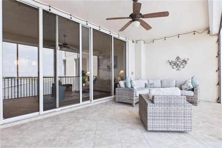 View of patio / terrace featuring a ceiling fan