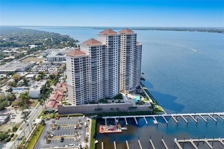 Aerial view of a nearby body of water