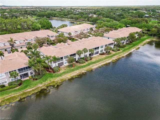 Birds eye view of property featuring a water view and a residential view