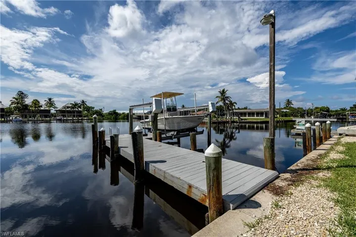Dock area featuring a water view