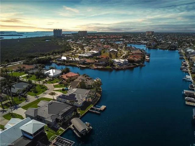 Aerial view at dusk with a water view