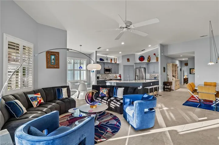 Living room, kitchen and dining area all open to each other.