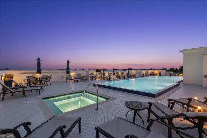 Pool area after sunset