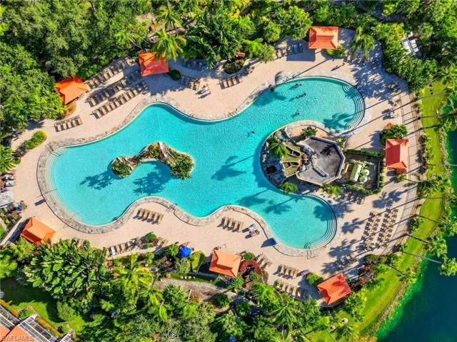 Aerial overview of property's location featuring a pool