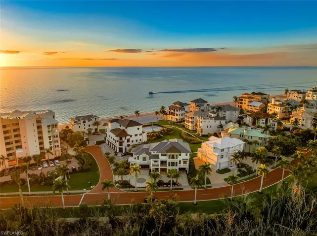 Aerial view at dusk of a water view