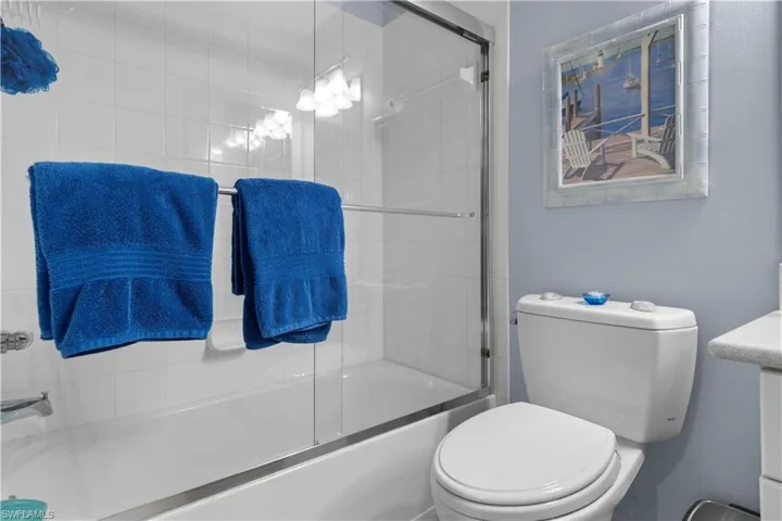 Guest bath features a tub/shower