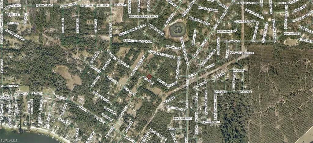 Aerial Map. Displaying the property's location within its geographical context, including surrounding roads and natural features