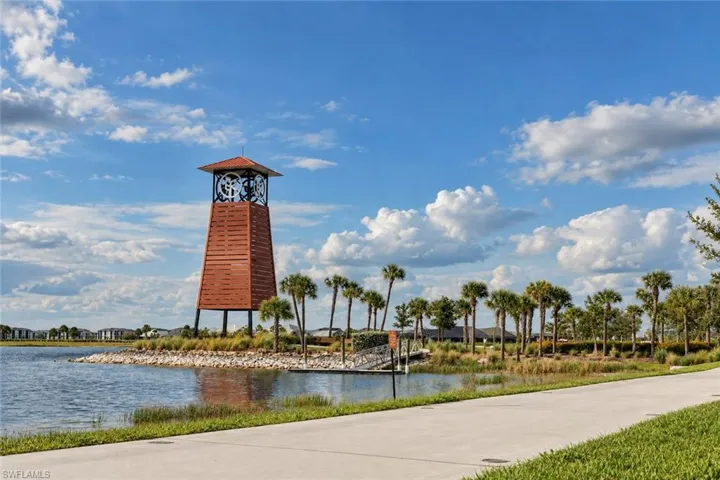 The nearly 68-foot Innovation Tower in Babcock Ranch is an iconic lakeside landmark in Babcock Ranch